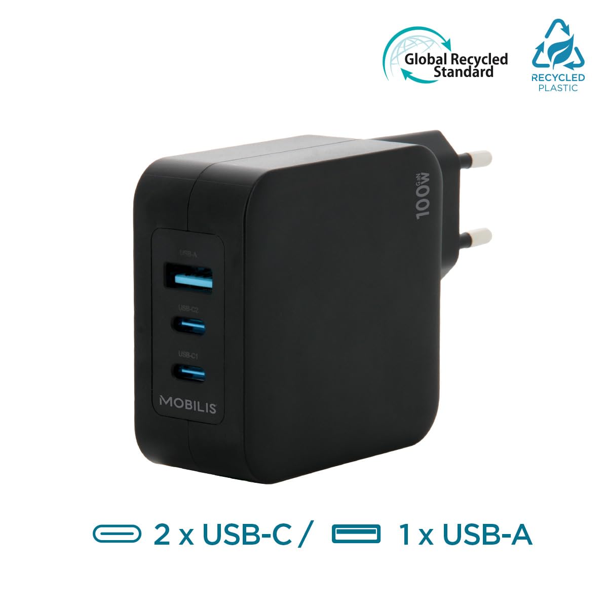 mobilis-chargeur-secteur-gan-100w-2-usb-c-1-usb-a-avec-c-ble-2m image 2
