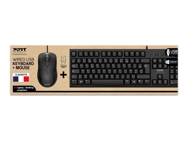 port-connect-milano-ii-pack-clavier-souris-usb-filaire-1000-dpi-noir image 1