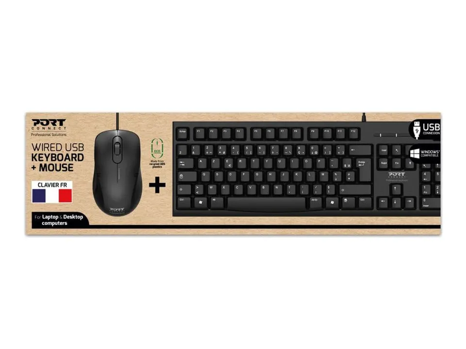 port-connect-milano-ii-pack-clavier-souris-usb-filaire-1000-dpi-noir image 1