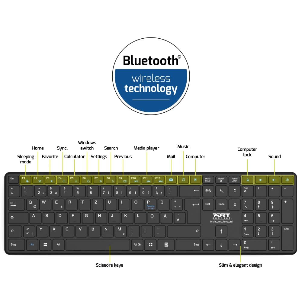 port-designs-port-connect-clavier-bluetooth-rechargeable-usb-c-bureau-noir-de image 2