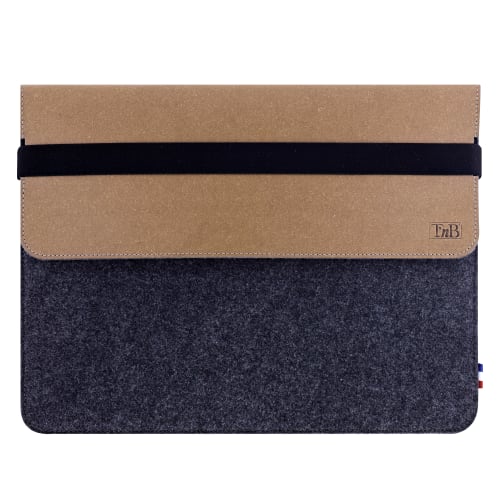 t-nb-pochette-pc-13-14-made-in-france-cuir-recycl-feutrine-marron-gris image 1