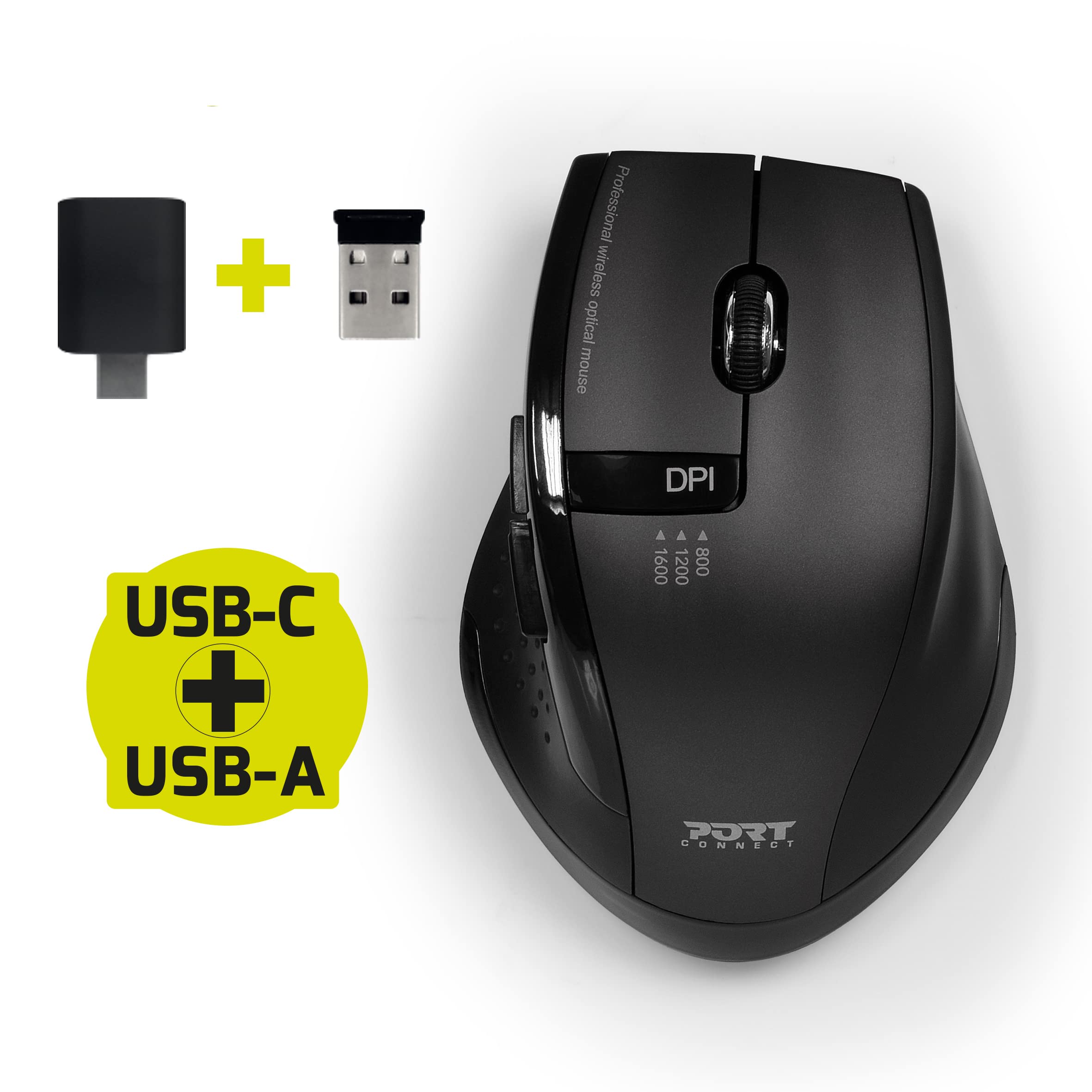 port-connect-milano-ii-souris-sans-fil-2-4-ghz-silencieuse-5-boutons-noire-usb-c image 5