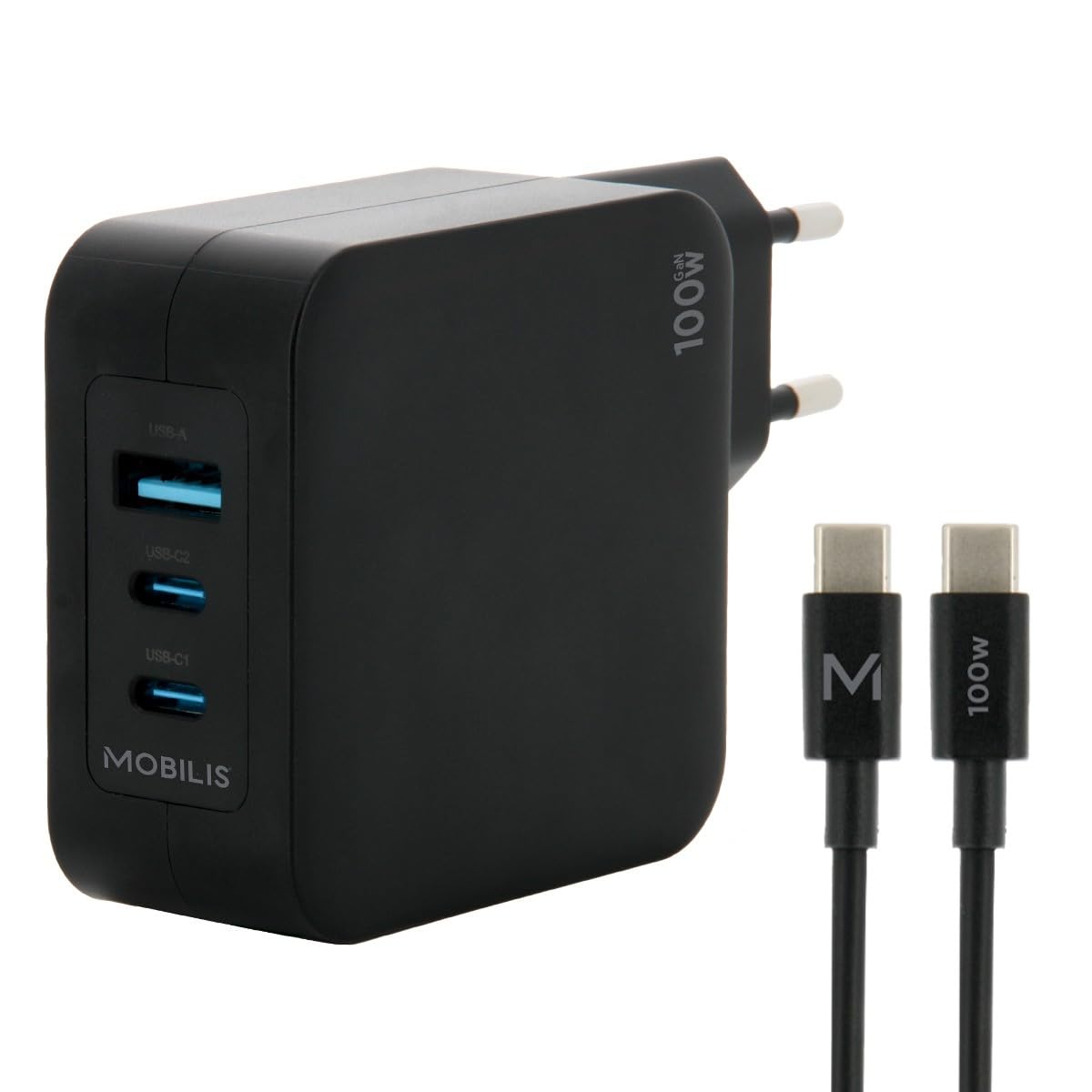 mobilis-chargeur-secteur-gan-100w-2-usb-c-1-usb-a-avec-c-ble-2m image 1