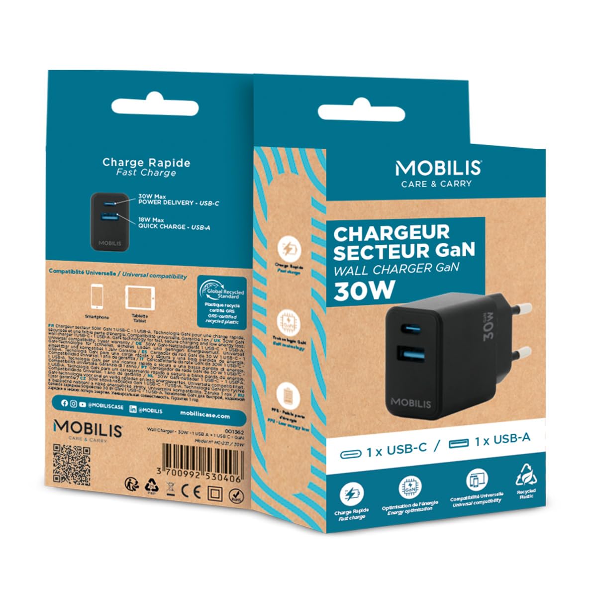 mobilis-t-series-chargeur-secteur-30w-gan-usb-c-usb-a image 6
