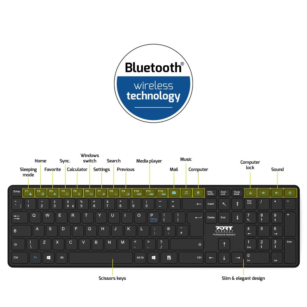 port-designs-port-connect-clavier-bluetooth-rechargeable-usb-c-bureau-noir-uk image 2