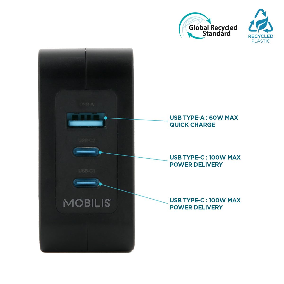 mobilis-chargeur-secteur-gan-100w-2-usb-c-1-usb-a-avec-c-ble-2m image 3