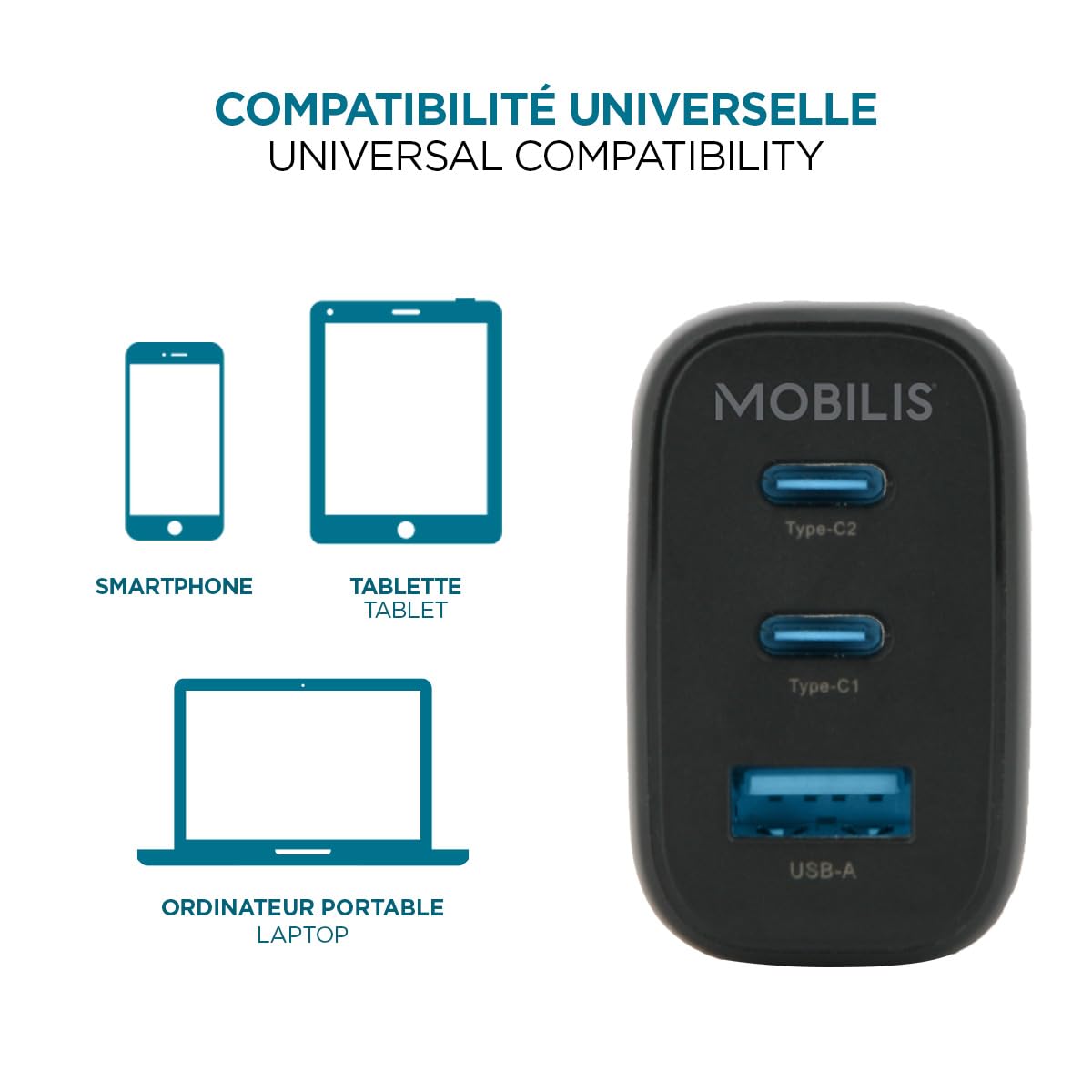 mobilis-t-series-chargeur-secteur-65w-gan-2x-usb-c-usb-a-pour-pc-tablette-smartp image 4
