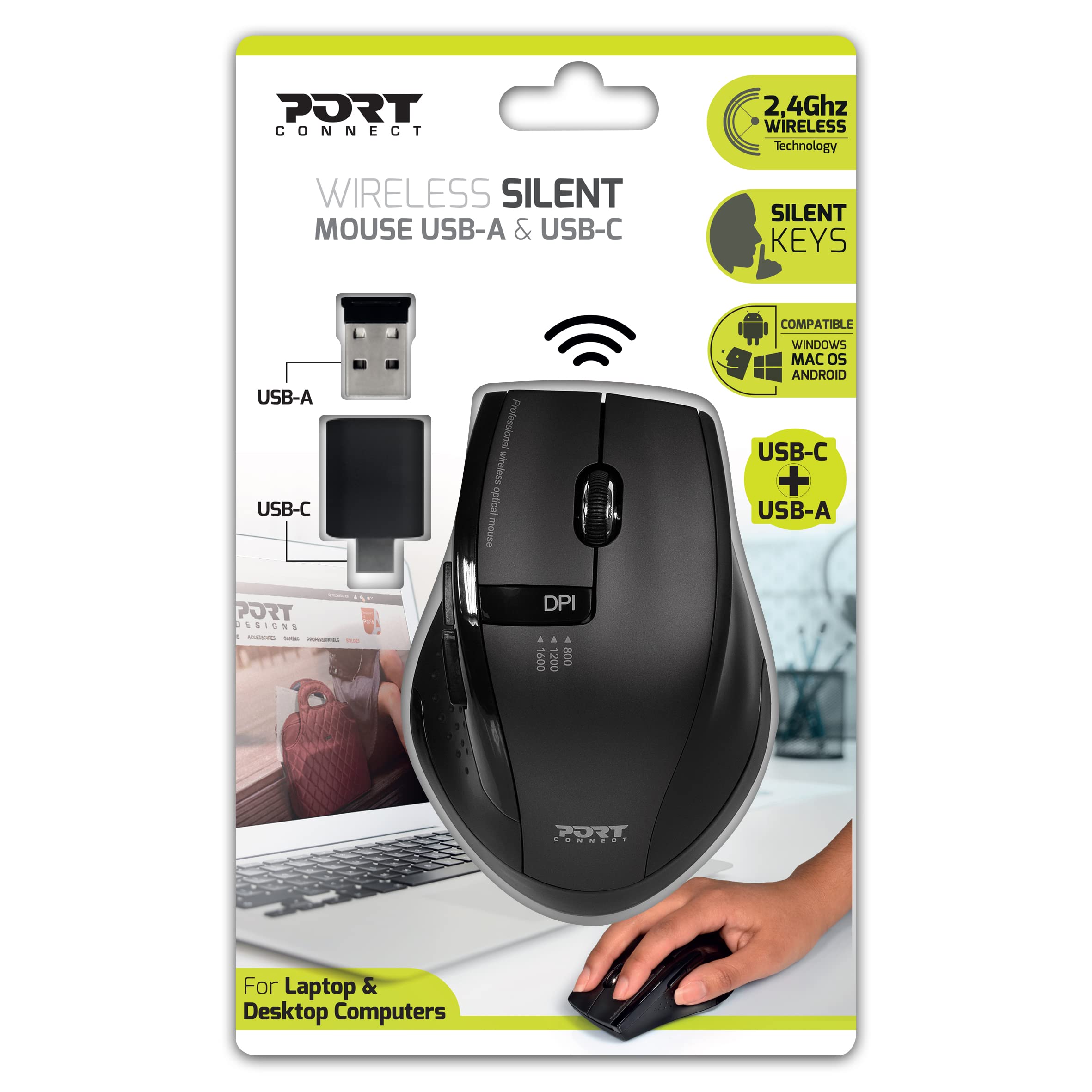 port-connect-milano-ii-souris-sans-fil-2-4-ghz-silencieuse-5-boutons-noire-usb-c image 7