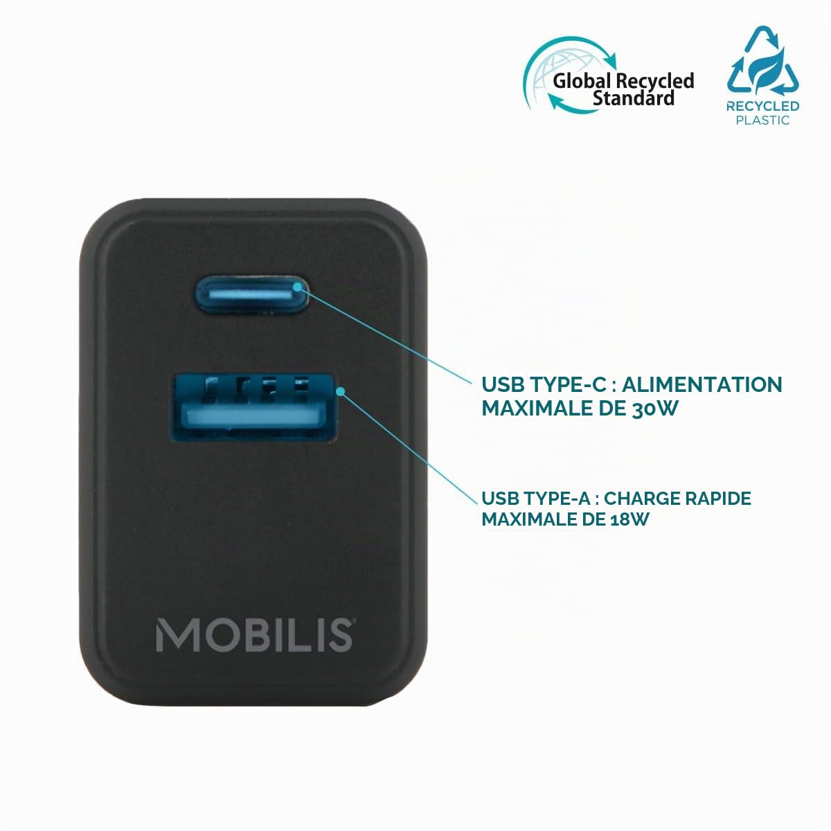 mobilis-t-series-chargeur-secteur-30w-gan-usb-c-usb-a image 3