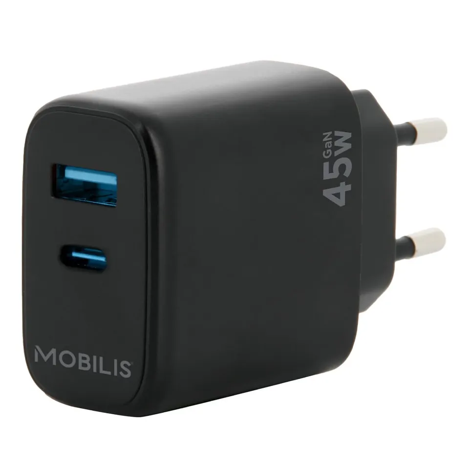 mobilis-chargeur-secteur-45-w-gan-1-port-usb-c-et-1-port-usb-a-charge-rapide-pou image 1