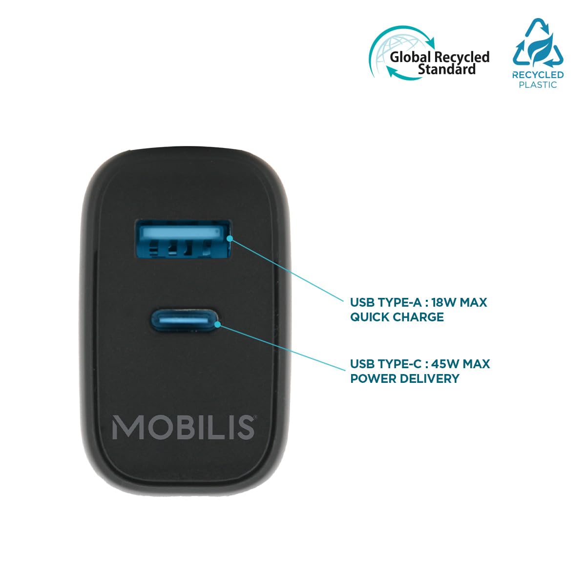 mobilis-chargeur-secteur-45-w-gan-1-port-usb-c-et-1-port-usb-a-charge-rapide-pou image 3
