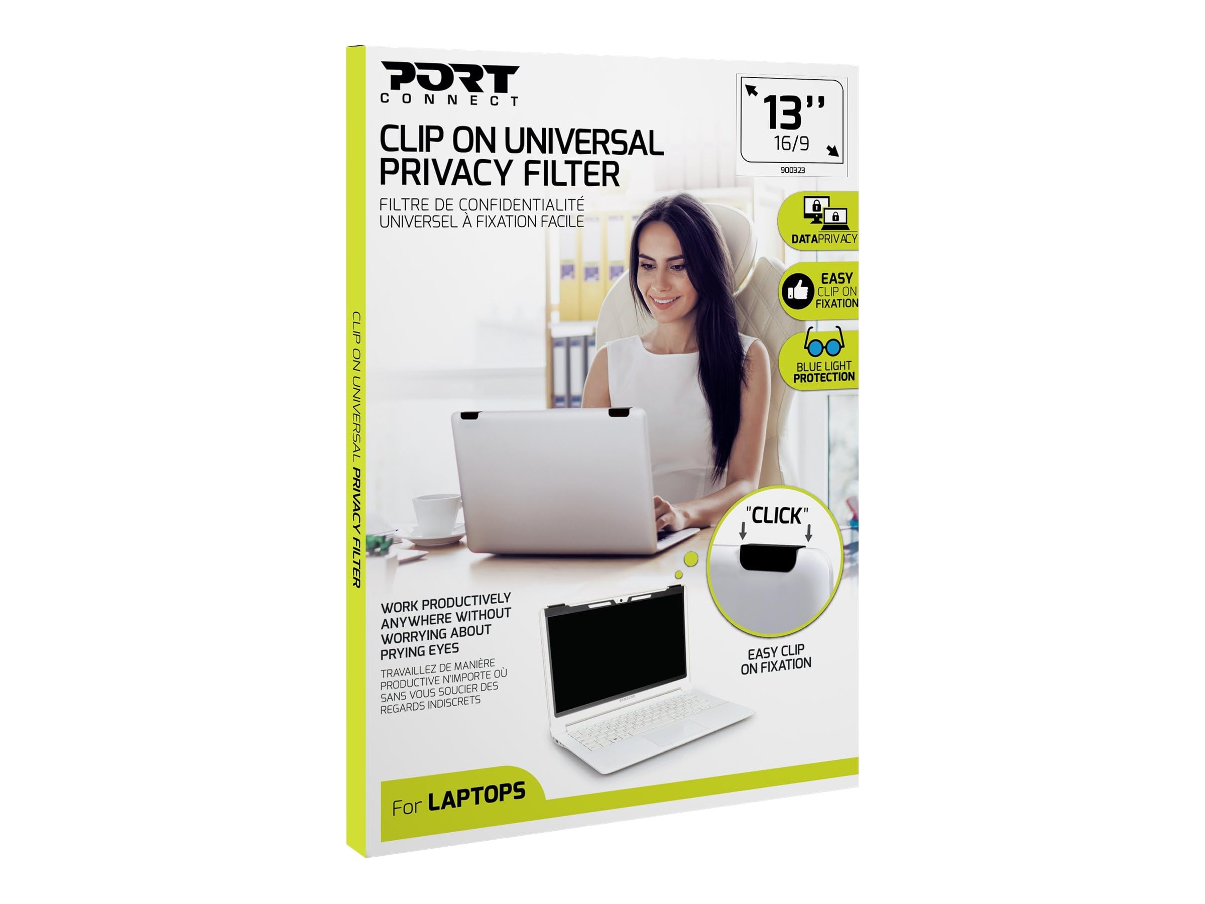 port-connect-filtre-de-confidentialit-2d-clip-on-15-6-pouces-anti-lumi-re-bleue image 3
