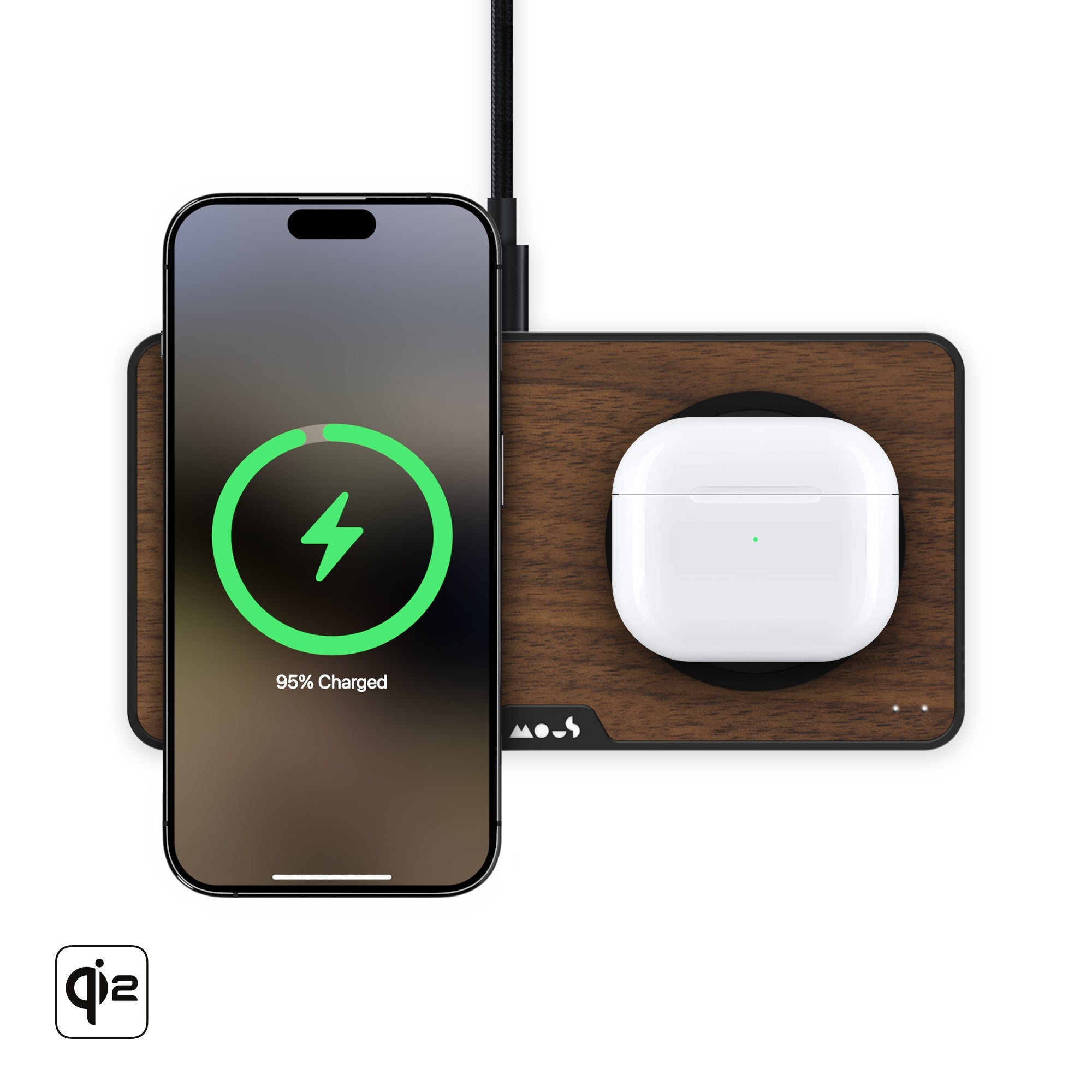 mous-walnut-station-de-charge-sans-fil-qi2-3-en-1-marron image 2