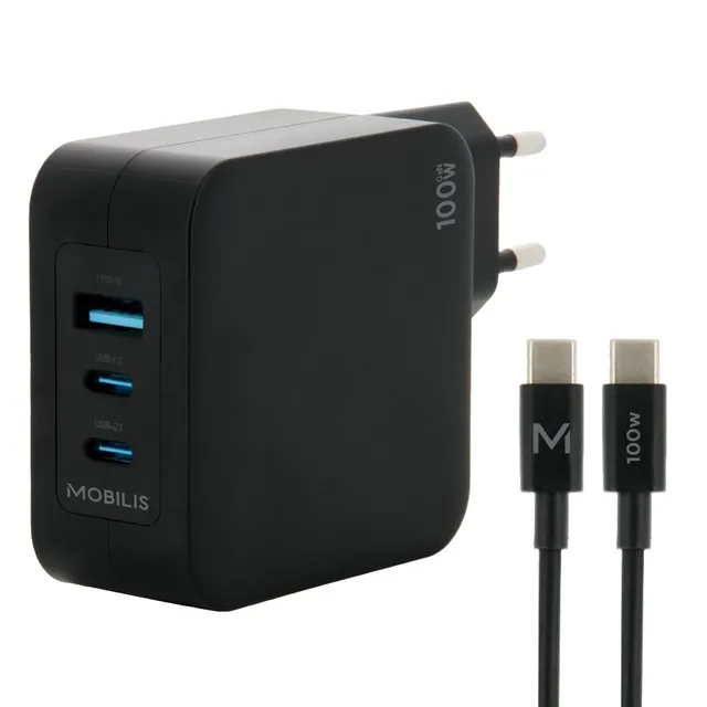 mobilis-chargeur-secteur-gan-100w-2-usb-c-1-usb-a-avec-c-ble-2m image 1