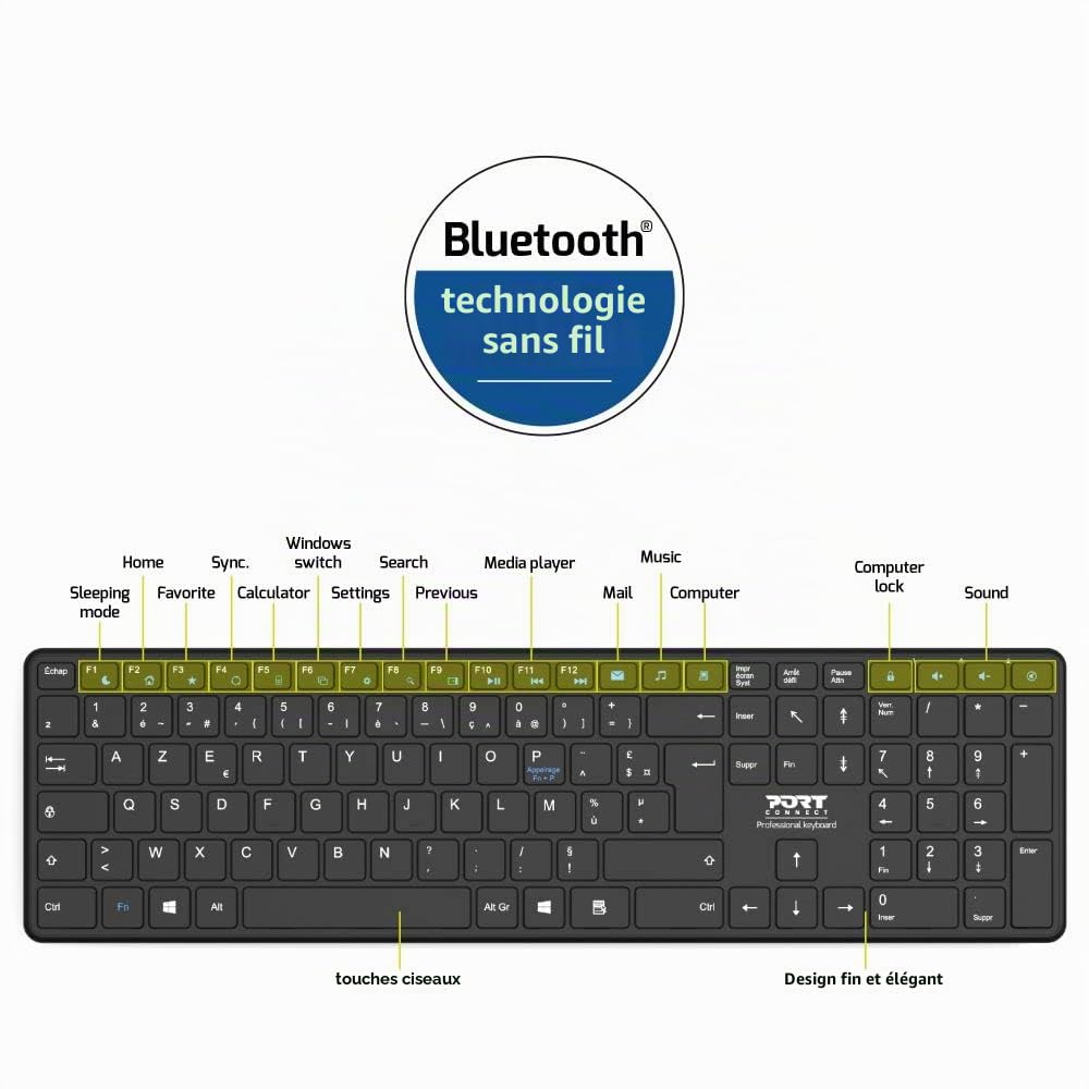 port-designs-port-connect-clavier-bluetooth-rechargeable-slim-led-8m-bureau-noir image 2