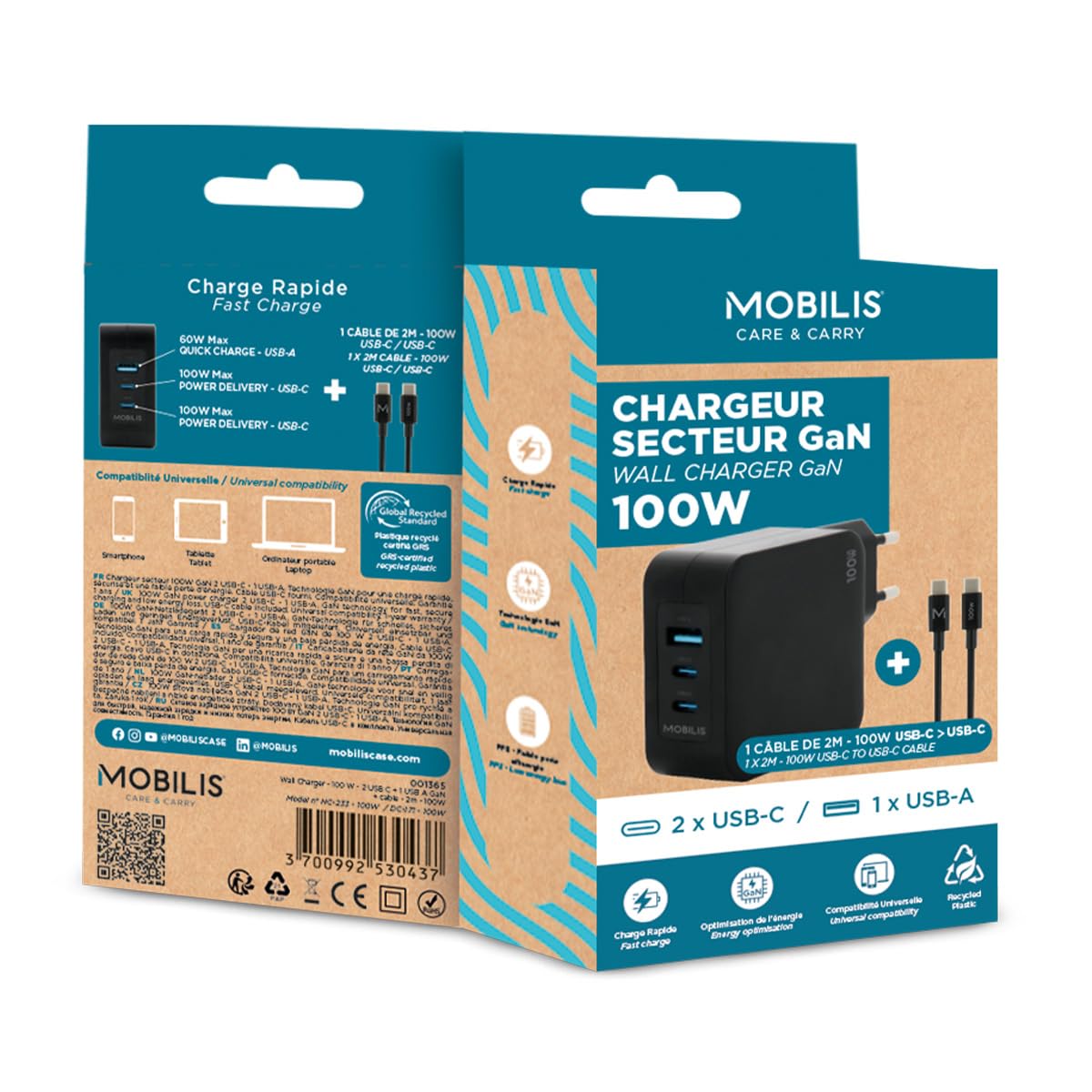 mobilis-chargeur-secteur-gan-100w-2-usb-c-1-usb-a-avec-c-ble-2m image 7