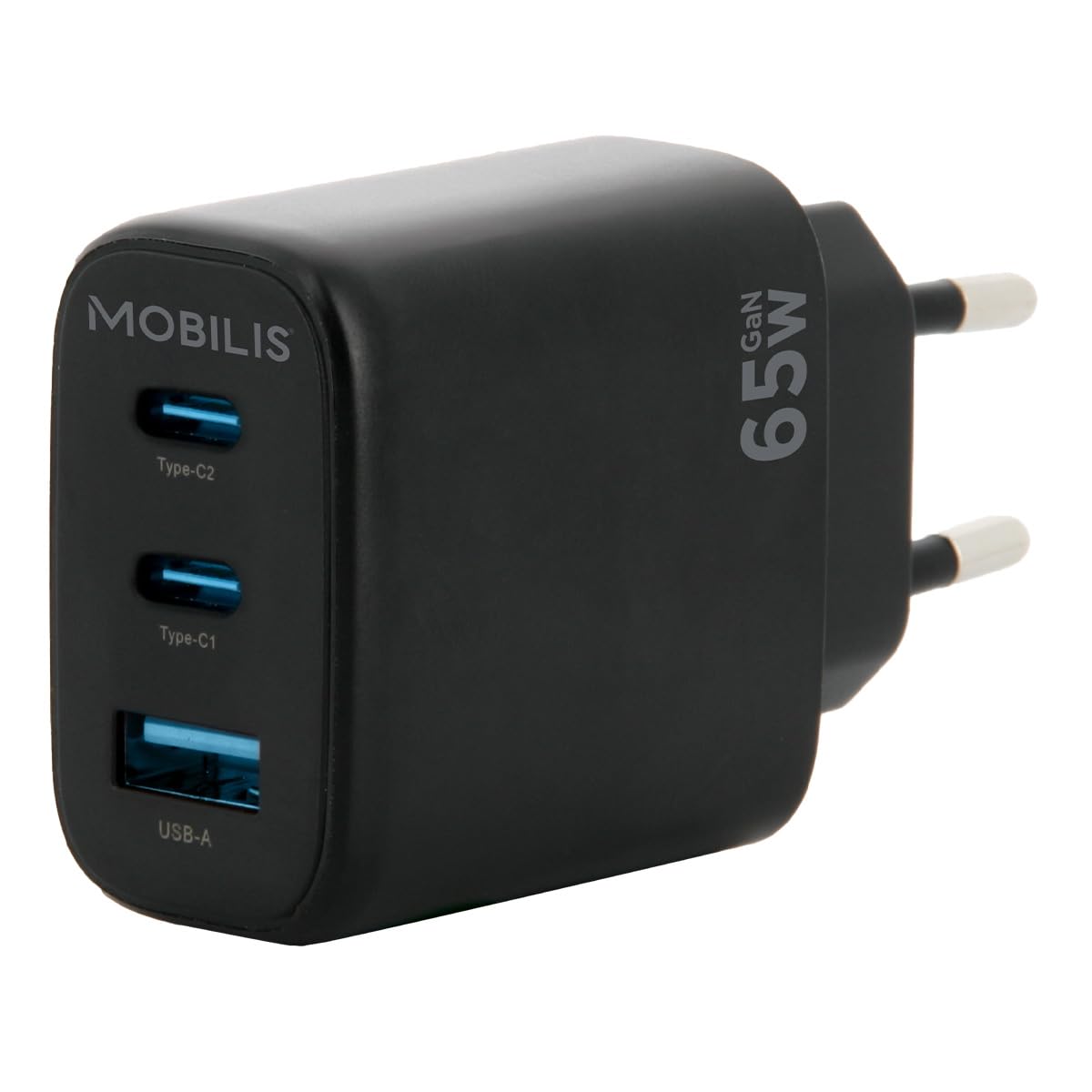 mobilis-t-series-chargeur-secteur-65w-gan-2x-usb-c-usb-a-pour-pc-tablette-smartp image 1