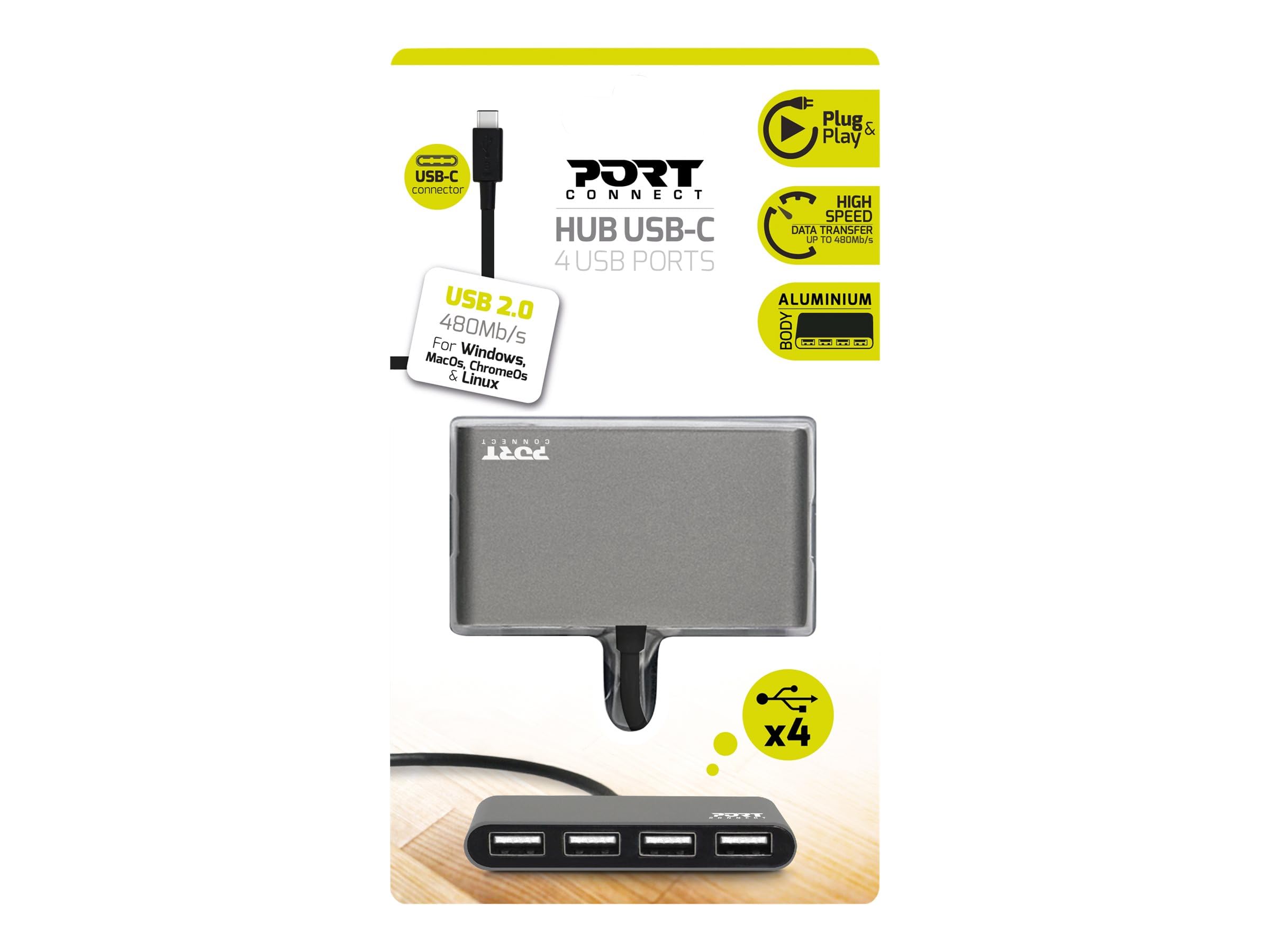 port-designs-port-connect-hub-usb-c-vers-usb-a-4-ports-2-0-480-mb-s image 3