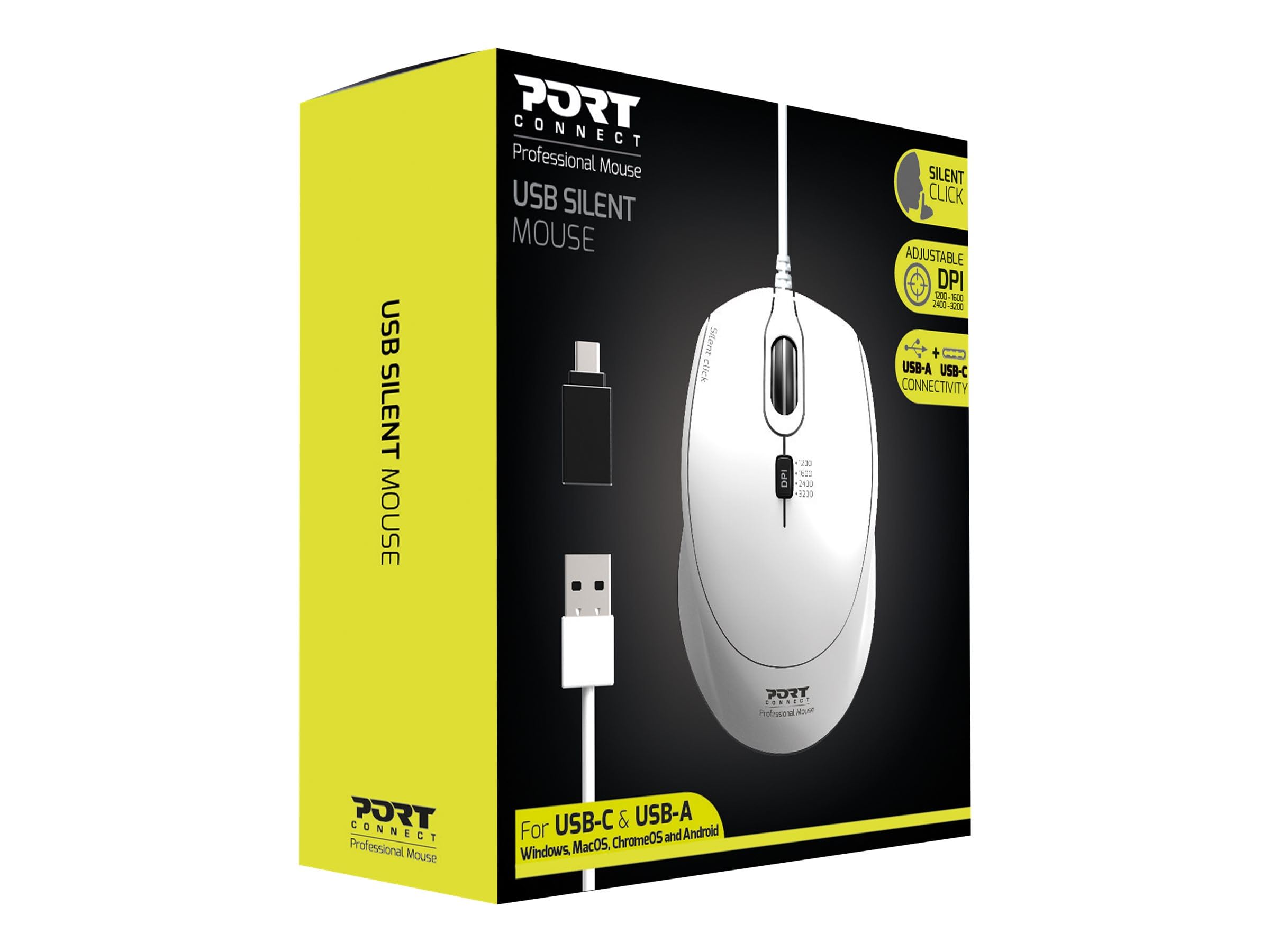 port-connect-milano-ii-souris-filaire-usb-a-usb-c-silencieuse-blanche image 5
