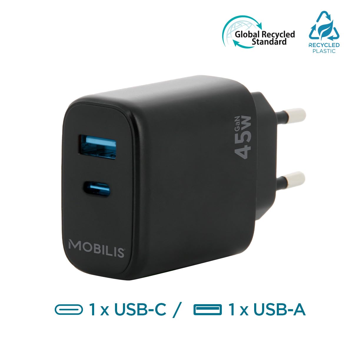 mobilis-chargeur-secteur-45-w-gan-1-port-usb-c-et-1-port-usb-a-charge-rapide-pou image 2