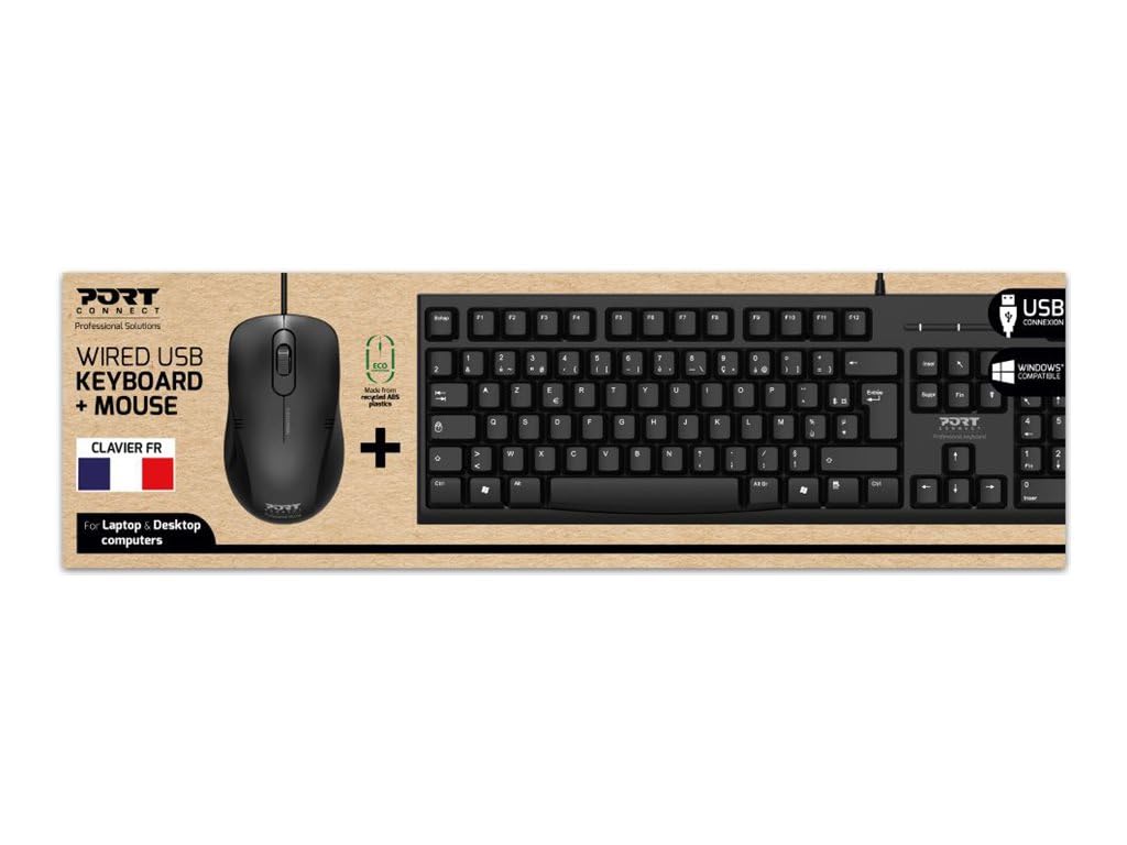 port-connect-milano-ii-pack-clavier-souris-usb-filaire-1000-dpi-noir image 1