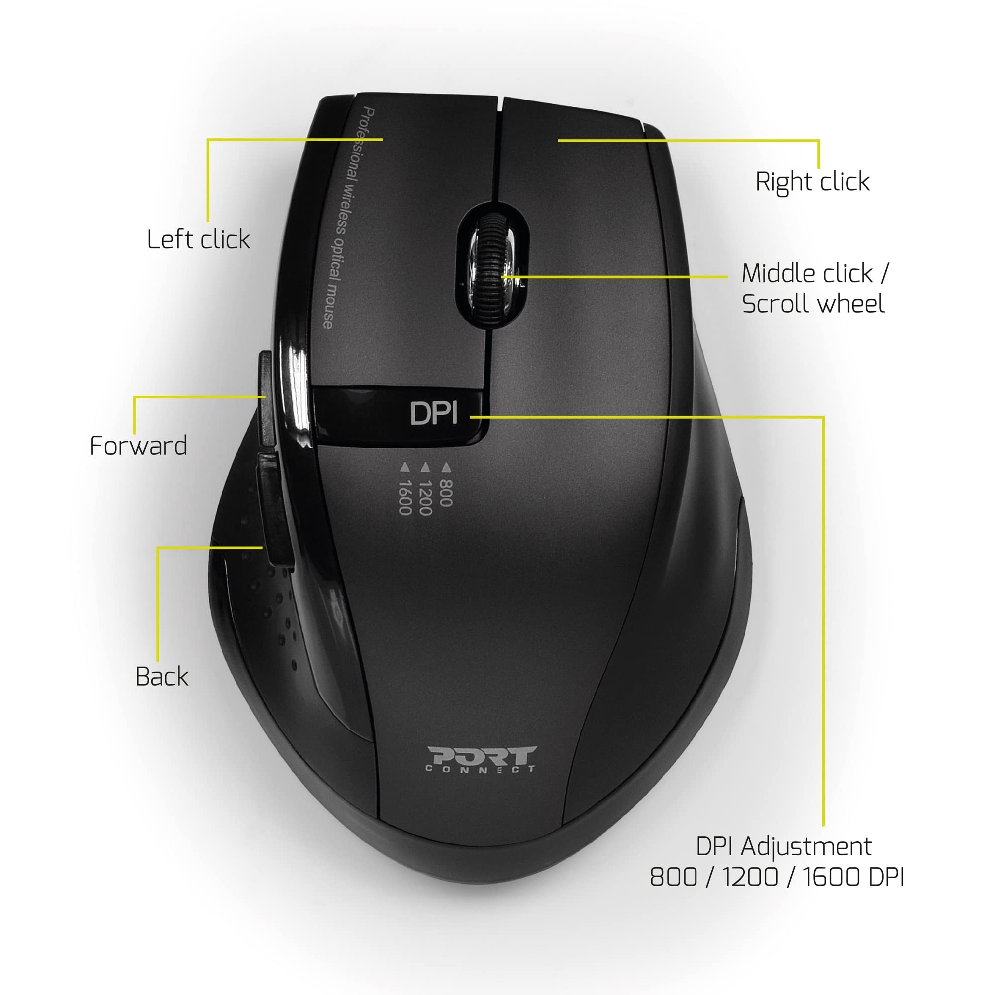 port-connect-milano-ii-souris-sans-fil-2-4-ghz-silencieuse-5-boutons-noire-usb-c image 6