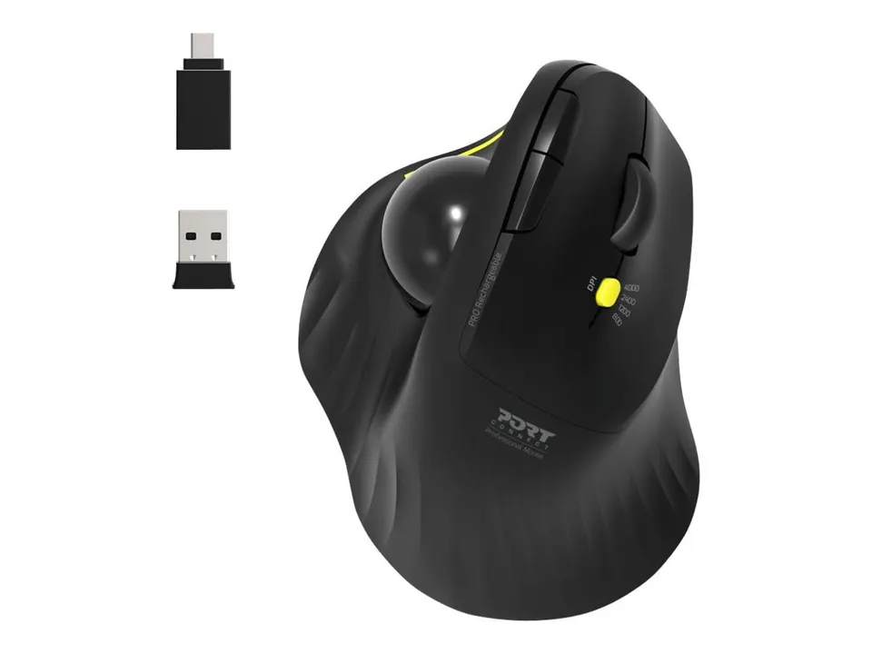 port-designs-souris-ergonomique-trackball-bluetooth-2-4ghz-rechargeable-noire image 1